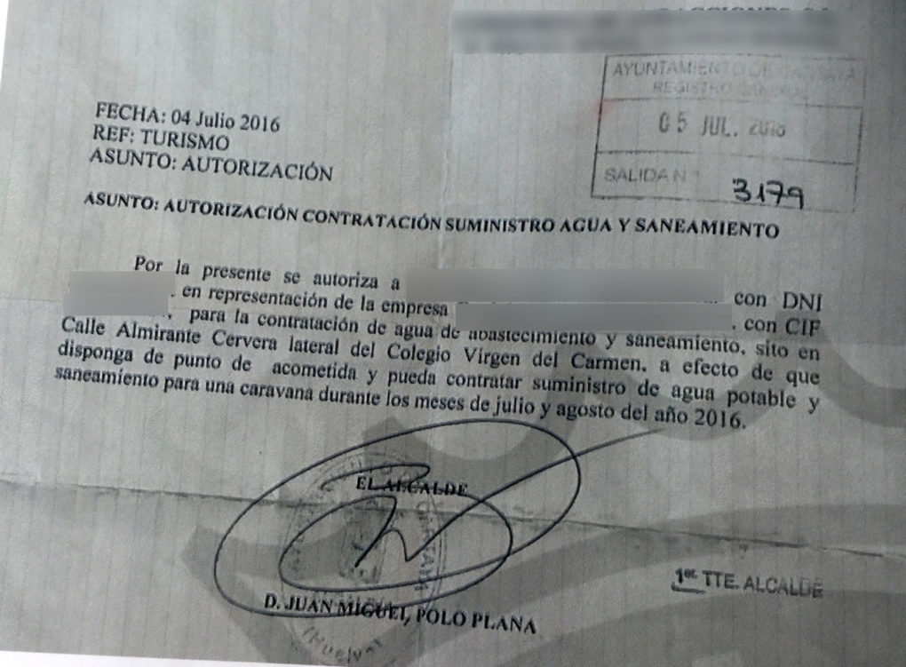 Autorización expedida por el Ayuntamiento de Cartaya