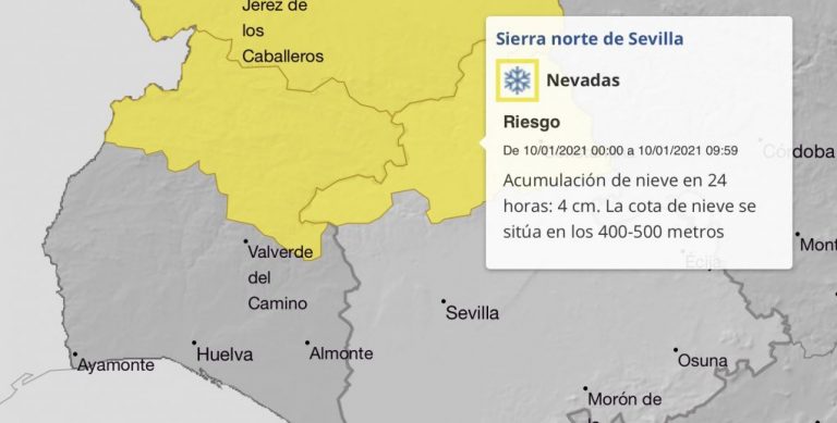 Aviso amarillo por nieve para esta noche en la Sierra y la Cuenca Minera de Huelva