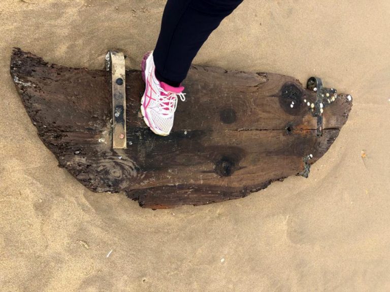 Hallan en Isla Cristina la pala del timón de un navío de antes del XIX