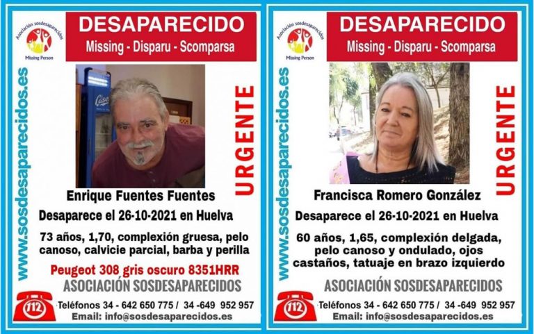 Sin rastro de Enrique y Paqui, desaparecidos en Huelva desde el pasado martes