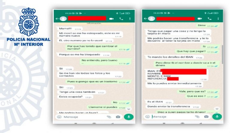 La Policía Nacional de Huelva alerta de una estafa en WhatsApp donde se simula ser un familiar en apuros