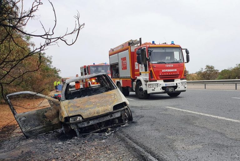 Bomberos de Ayamonte extinguen un incendio que calcina un turismo en la A-49