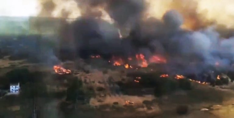 Ascienden a 100 personas y 10 medios aéreos los efectivos que luchan contra el incendio de Bonares