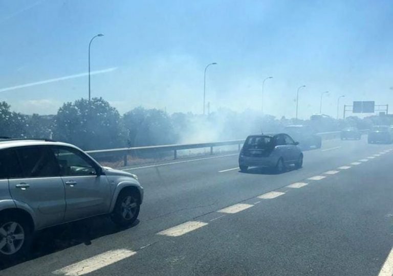 Bomberos del Consorcio sofocan un incendio en la mediana de la A-49 a su paso por San Juan del Puerto