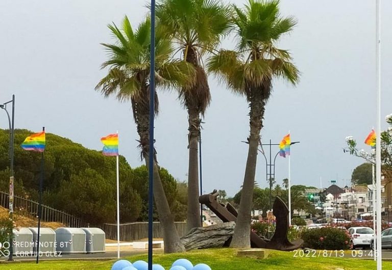 Derriban de nuevo la bandera multicolor de la rotonda del Sancho en Matalascañas