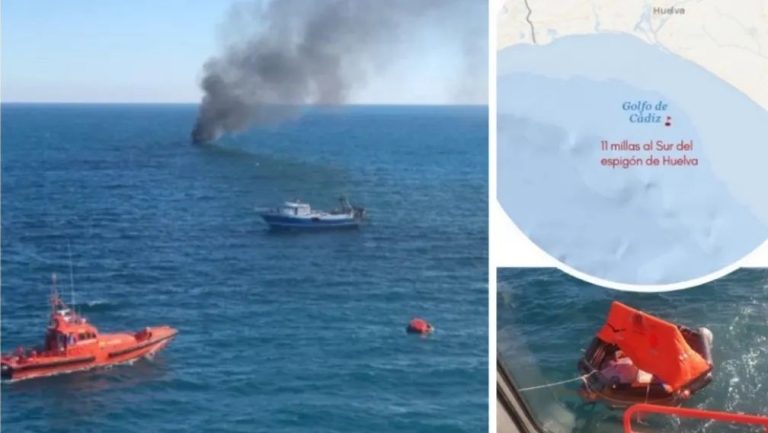 Se hunde un pesquero isleño a 11 millas al sur de Huelva tras sufrir un incendio con explosiones a bordo