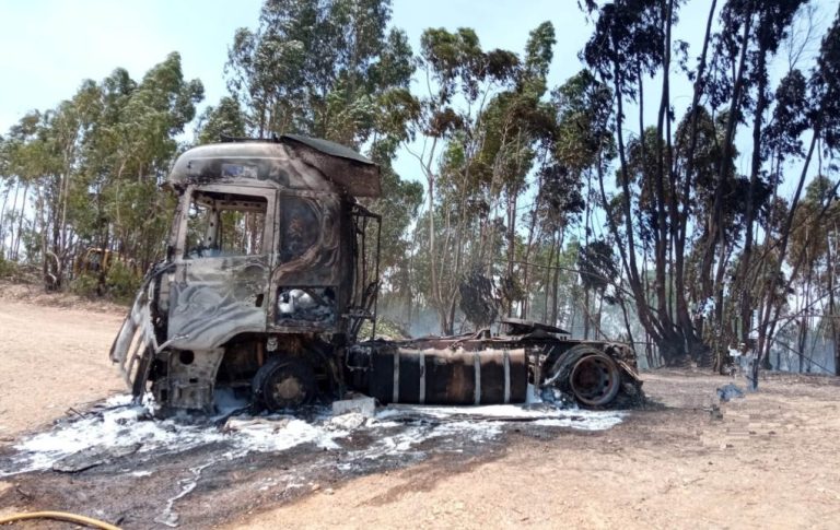 Un fuego arrasa la cabeza tractora de un camión en El Mustio