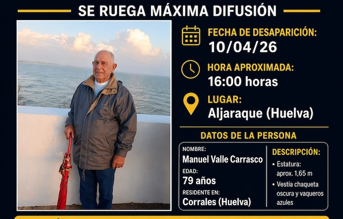 Buscan a un vecino de Corrales de 79 años desaparecido desde el viernes