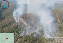 El Infoca lucha contra un «complejo» incendio en Almonaster