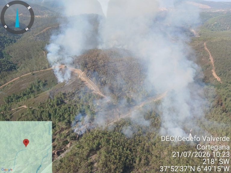 El Infoca lucha contra un «complejo» incendio en Almonaster